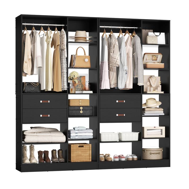 40'' Large Closet System with 10 Shelves and 2 Drawers, Freestanding Closet Organizer with Hanging Rods