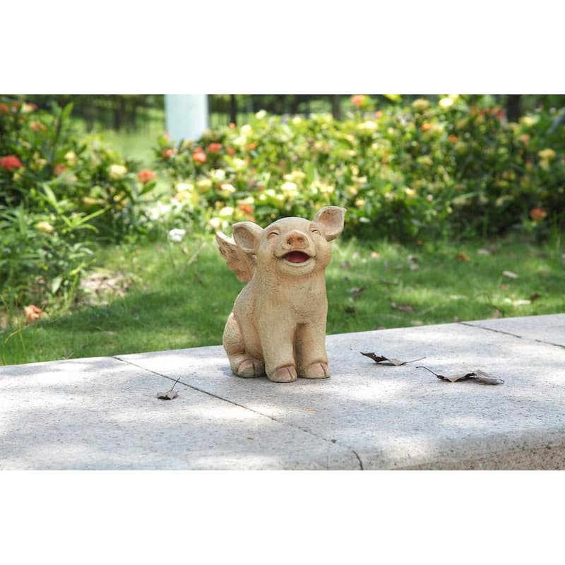 Laughing Pig with Wings Outdoor Garden Statue - 8.75" - Pink