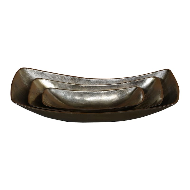 Uttermost Anas 20" Wide Rustic Decorative Cast Aluminum Bowls - Set of - Antique Brass