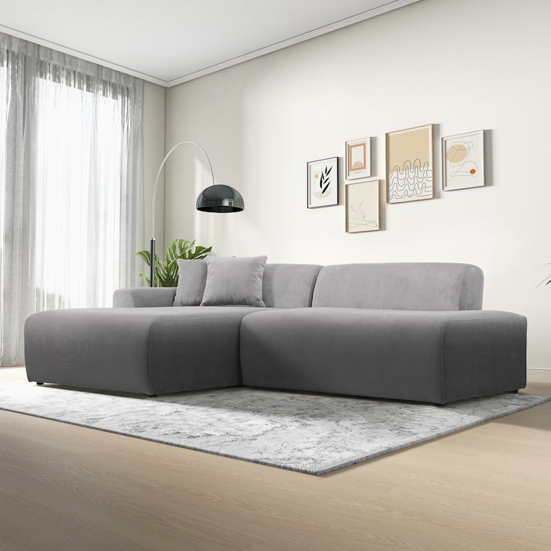 Daron Mid-Century Modern Sectional Corduroy Sofa