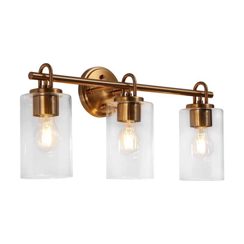 Modern Gold 3-Light Bathroom Vanity Light Cylinder Glass Wall sconces - L 23" x W 10.8" x H 6.5"