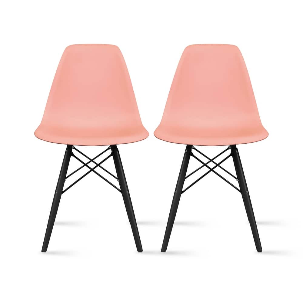 Set of 2 Black Plastic Dining Chairs – Modern Accent Chairs with Dark Wood Legs for Kitchen, Office, or Home Workspace