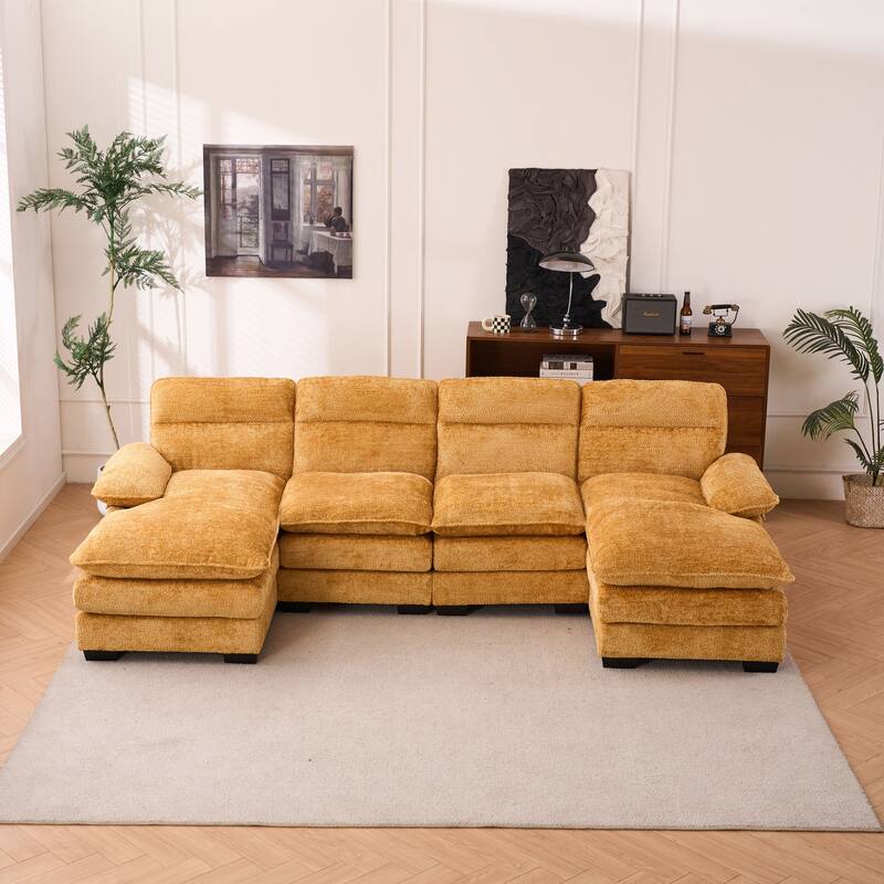 Oversized Modular Sectional Sofa, 111.8" U Shaped Couch with Movable Ottoman,Large 6 Seater Corner Sofa for Living Room