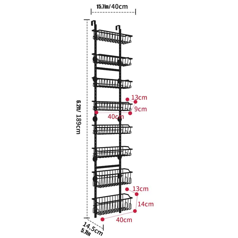 Over The Door Pantry Organizer, 6-Tier 8-Tier Over The Door Organizer with Adjustable Metal Hanging Baskets