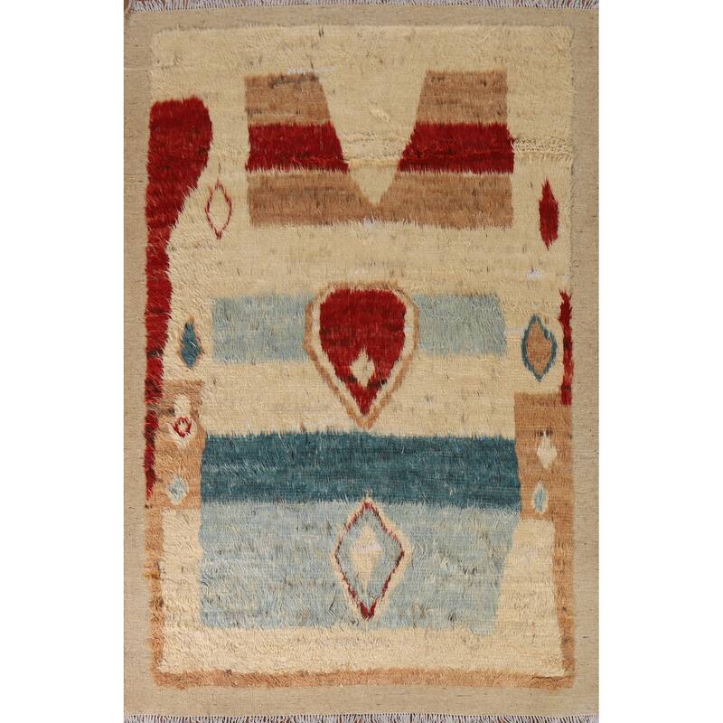 Hand Knotted Oriental 100% Wool Carpet Modern Tribal Beige & Ivories Moroccan Area Rug - 7' 10'' X 5' 7''