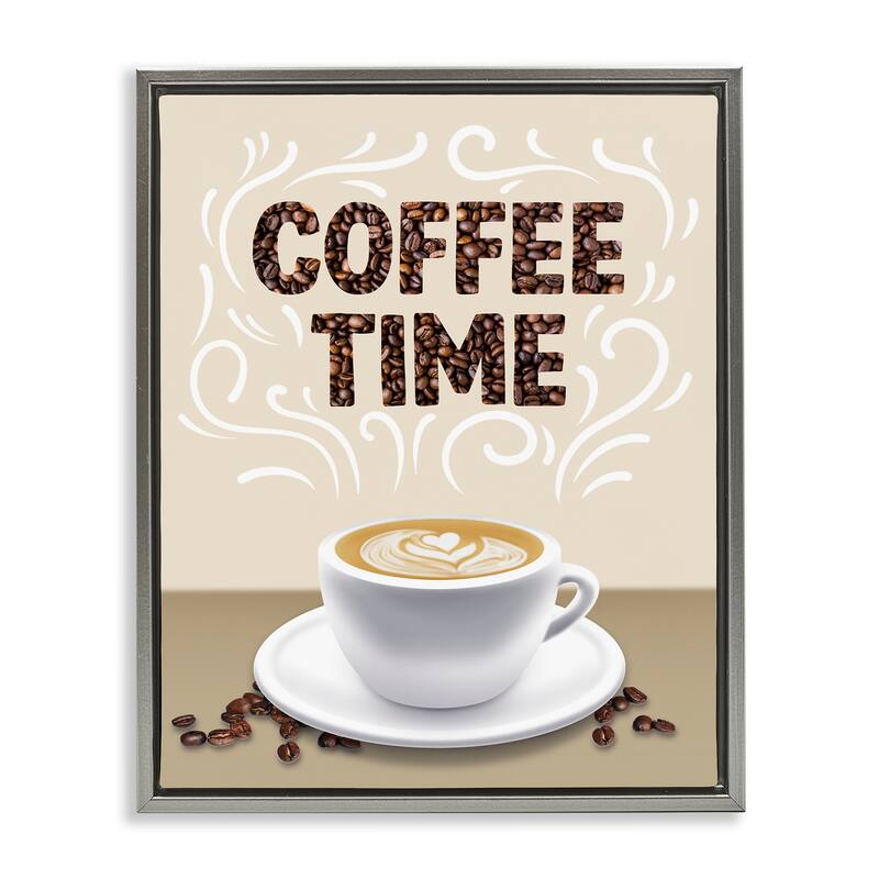 Stupell Traditional Coffee Time Brew Framed Floater Canvas Wall Art Design By Marcus Prime - 17 x 21 - Grey