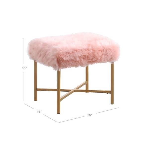 dimension image slide 1 of 2, Silver Orchid Kelly Pink Faux Fur Square Ottoman