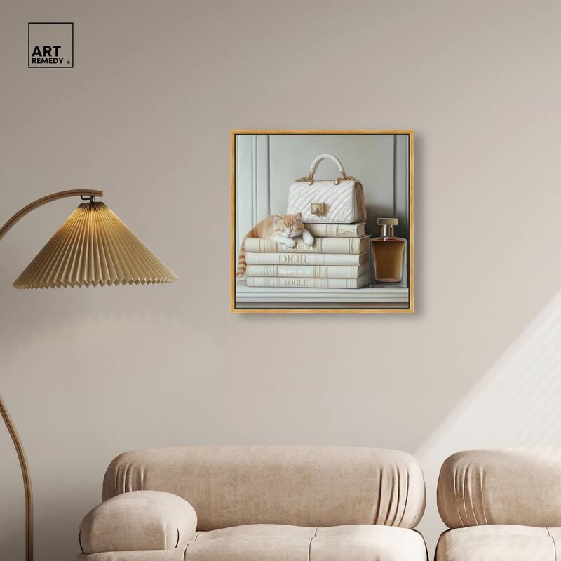 Ivory Books and Kitten Canvas by Art Remedy