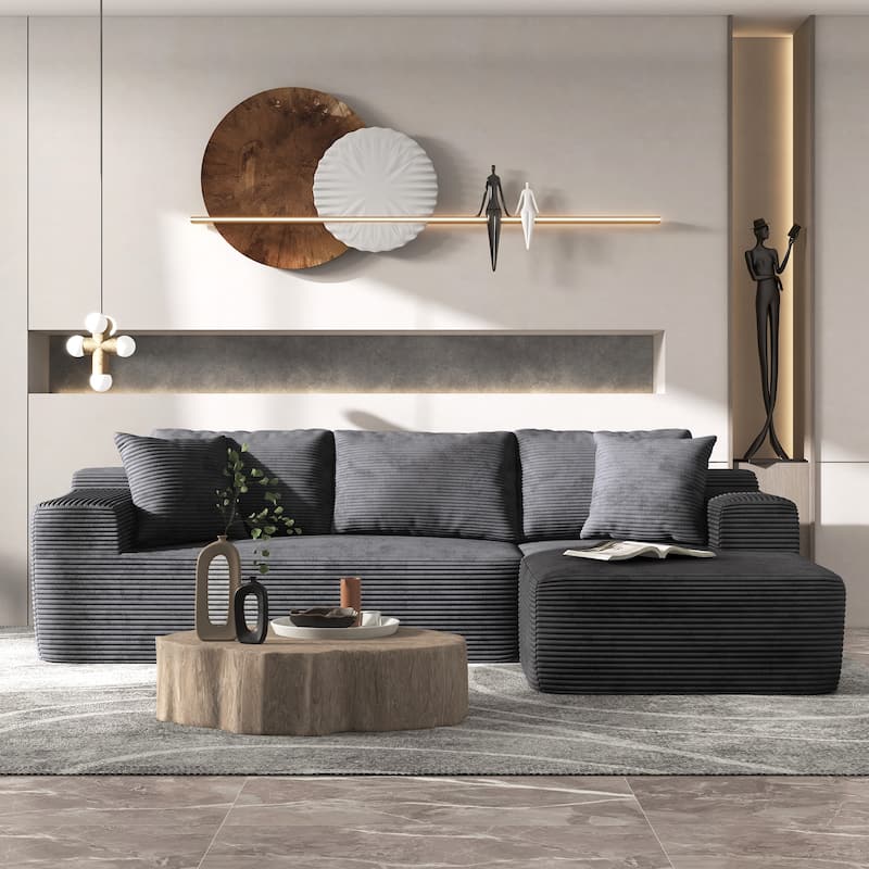 Corduroy L-Shaped Sofa Modular Movable Applicable Living Room Furniture Sets