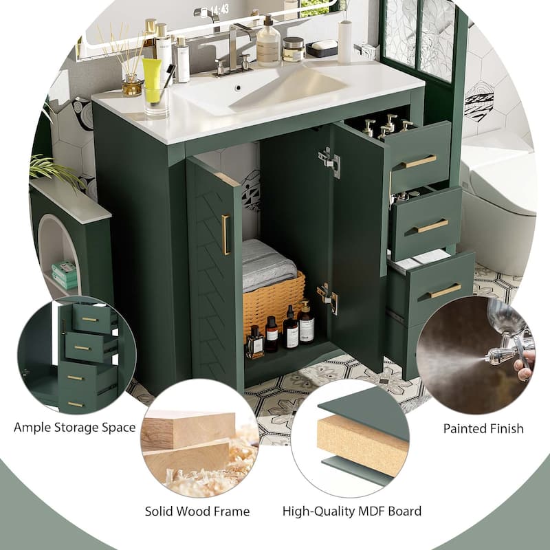 GDFStudio - Rines Modern Freestanding Bathroom Vanity with 3 Drawers & Soft Closing Doors - 36"W