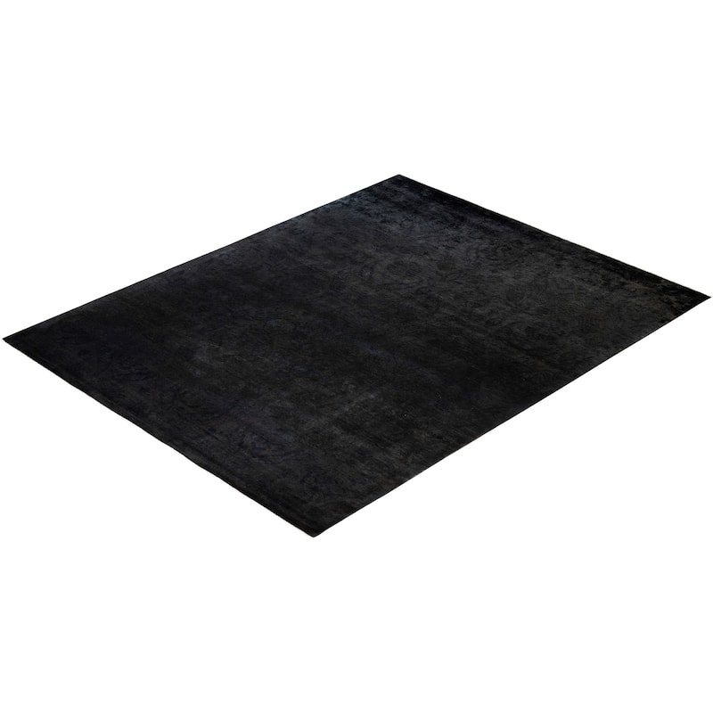 Overton Hand Knotted Wool Vintage Inspired Modern Contemporary Overdyed Black Area Rug - 8' 4" x 10' 5"
