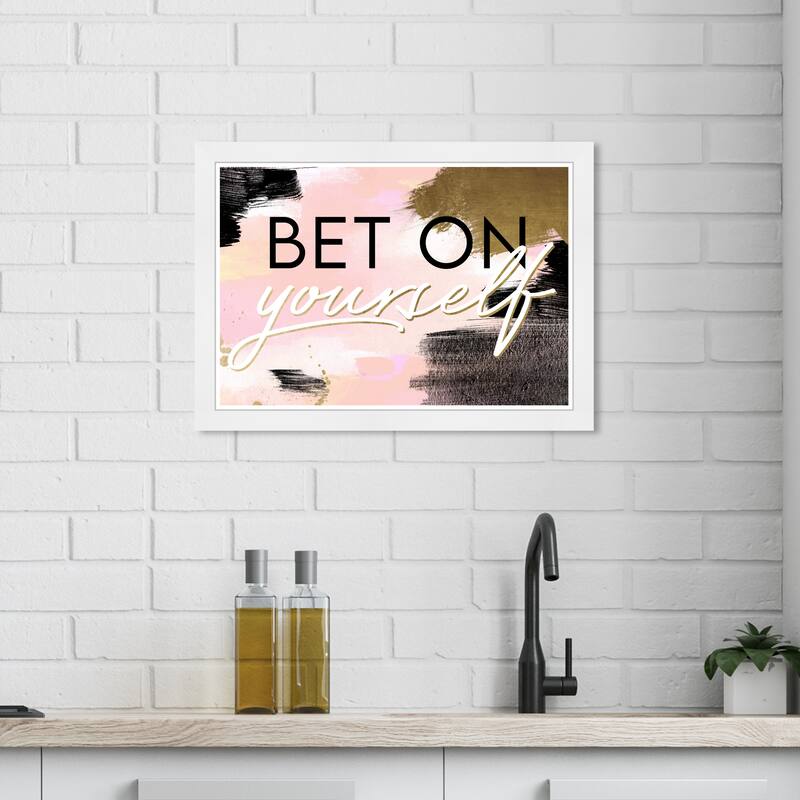 Wynwood Studio Prints Typography and Quotes Bet On Yourself Blush Pink and Light Pink Glam Wall Art Canvas Print - White