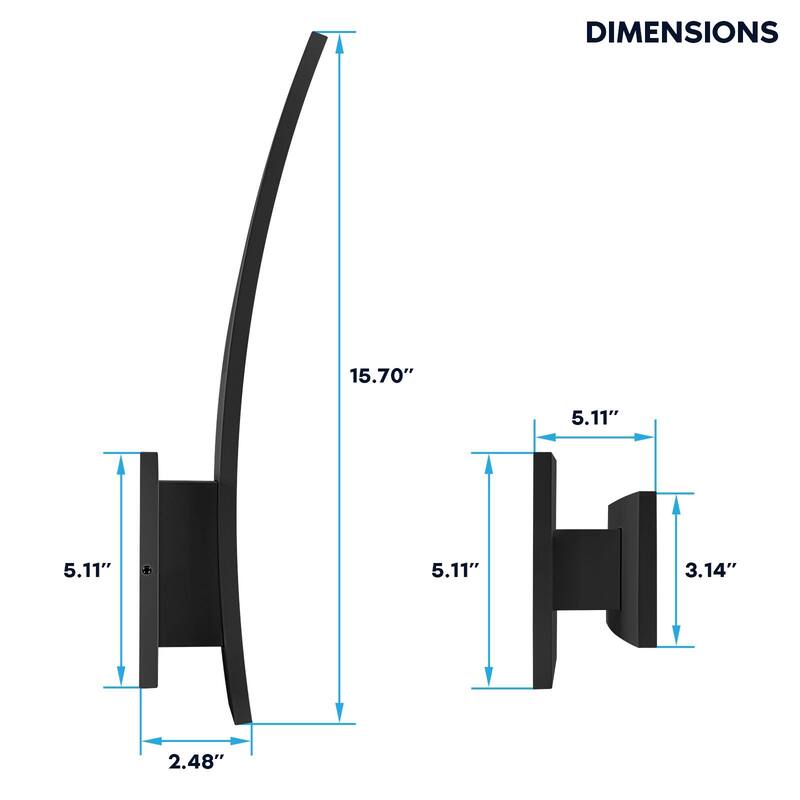 LUXRITE 15-Inch LED Curved Outdoor Wall Sconce, 5CCT, 1000LM, 15W, IP65, Dimmable, Exterior Light Fixture Black 2 Pack