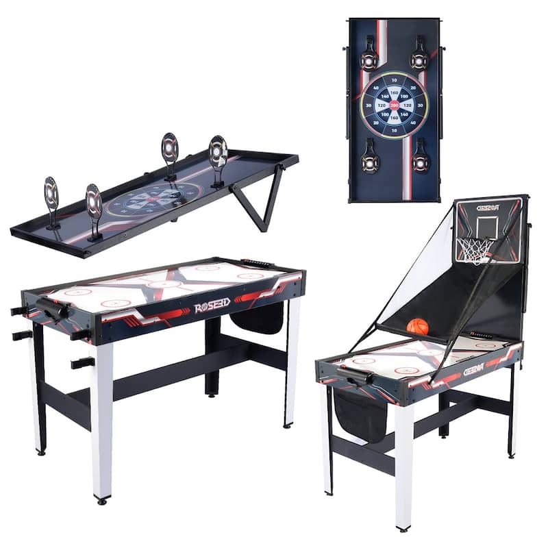 ROSEED 4 in 1 Combo Game Table - Air Hockey, Basketball, Darts, More
