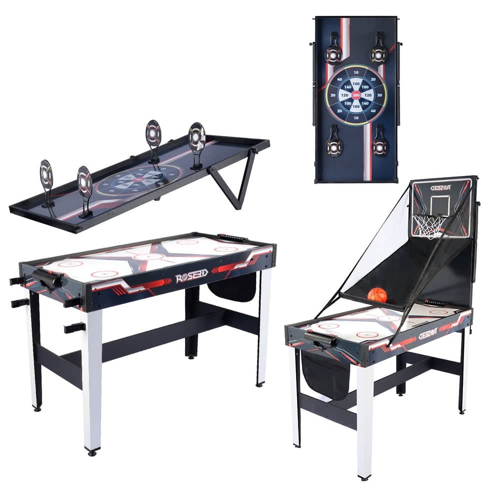 ROSEED 4 in 1 Combo Game Table - Air Hockey, Basketball, Darts, More