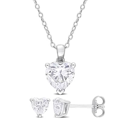 Miadora 3ct DEW Heart-Cut Created White Moissanite Necklace and Earrings Set Sterling Silver