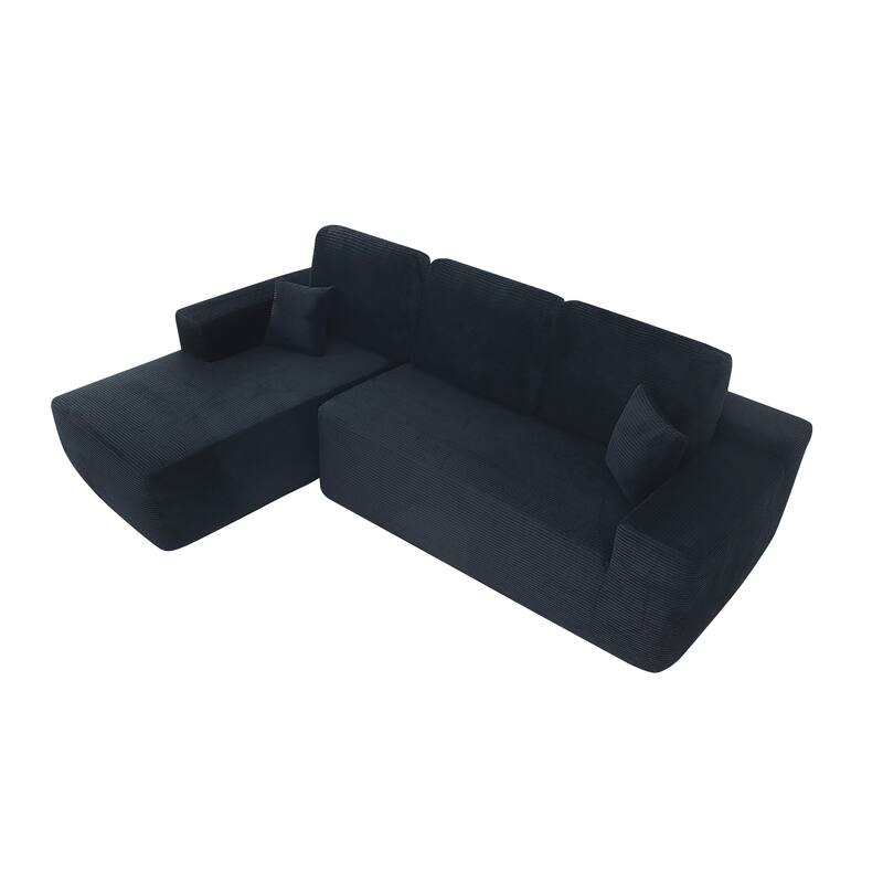 Oversized Corduroy Corner Sofa with Chaise, Boneless L-Shaped Sectional Couch, Modular Deep Seat Couches with Pillows