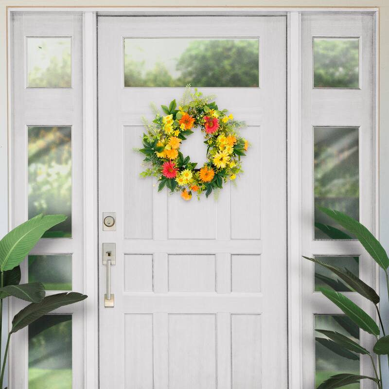 Puleo International 24" Artificial Chrysanthemum Floral Spring Door Wreath, Multicolor