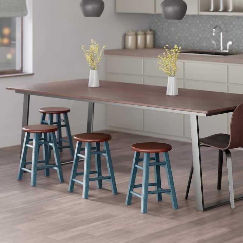 Element 2-Pc Square Legs Dining Stool Set, Walnut-Rustic Teal Finish - N/A