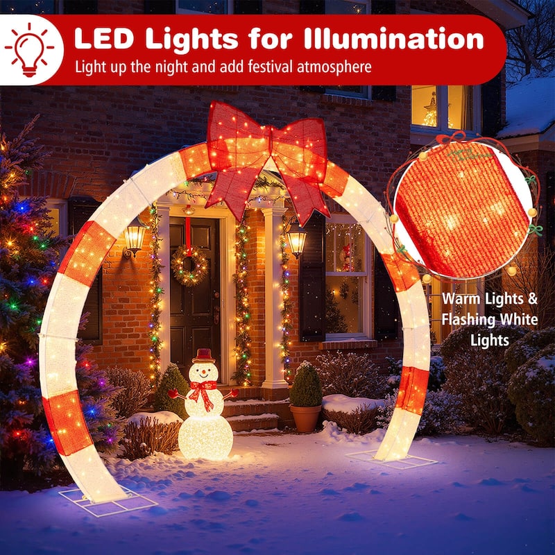 Costway 10.4 FT Christmas Archway with Large Bow & Warm White LED - as pic shows - See Details