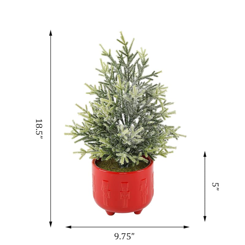 18.5"H Frosted Xmas Tree in 6"Cracker Ceramic Footed