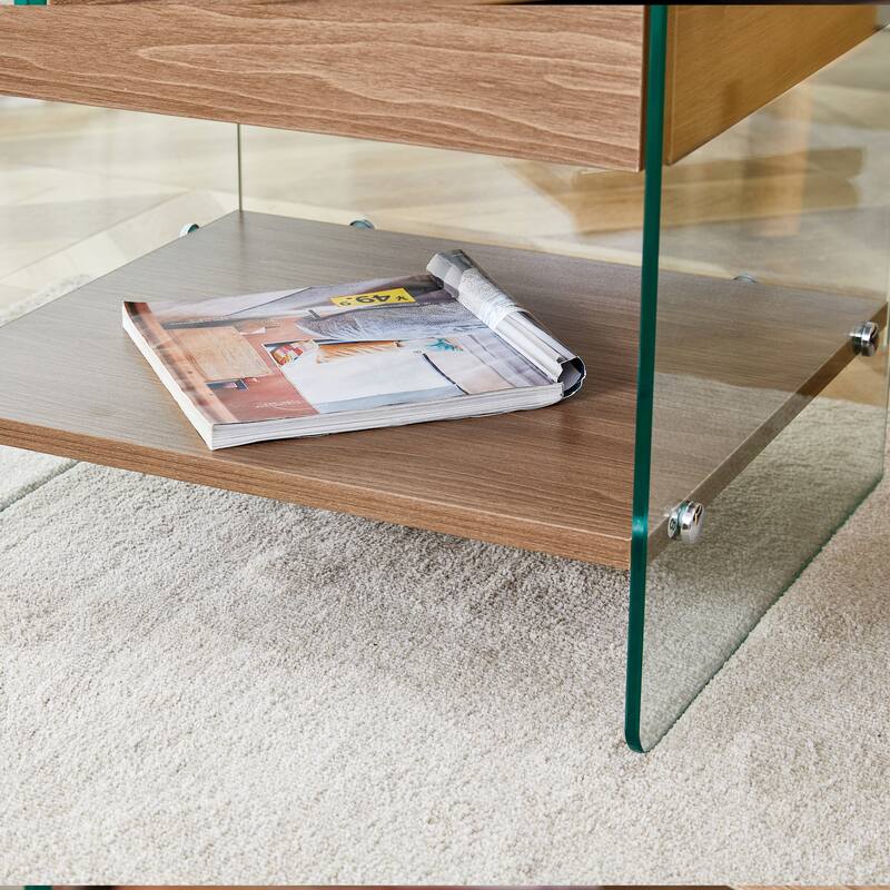 Roomfitters MDF Bedside Table with Glass Sides, Simple Modern Nightstand with Elegant Storage Space