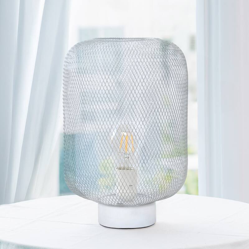 Metal Mesh Wire Table Lamp - 11.75" - White