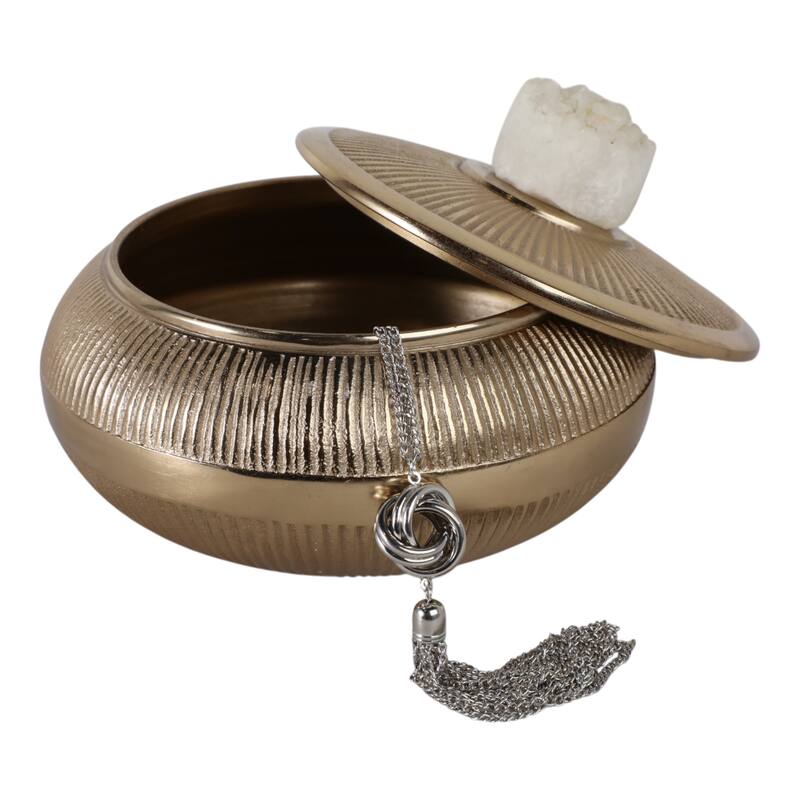 Aluminum Agate Decorative Object Stylish Lidded Textured Sculpture