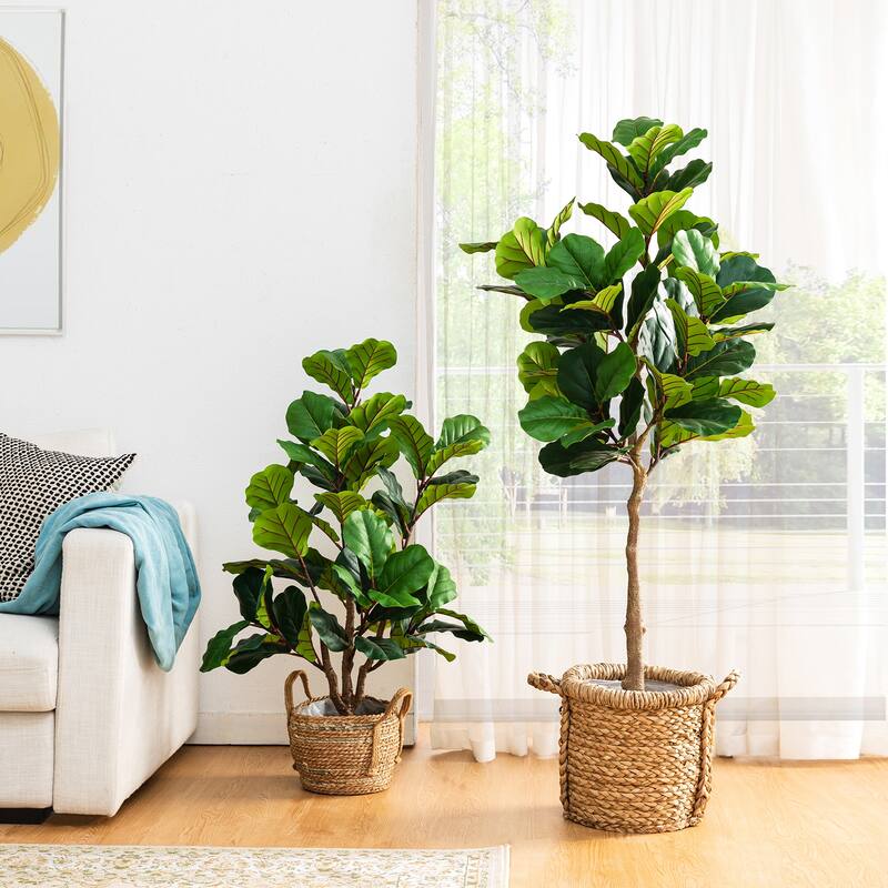 Glitzhome 3.5ft/5ft Artificial Fiddle Leaf Fig Tree Faux Plant with Pot