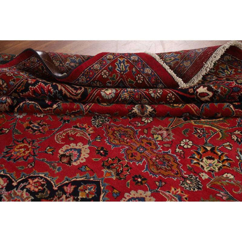 Hand Knotted Oriental 100% Wool Carpet Traditional Floral Red Mashad Area Rug - 16' 4'' X 10' 0''