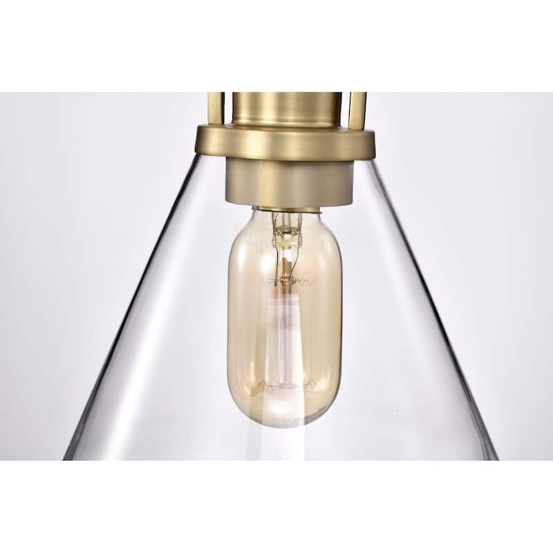 Vintage Brass 1-Light Mini Pendant with Clear Cone Glass Shade - Vintage Brass