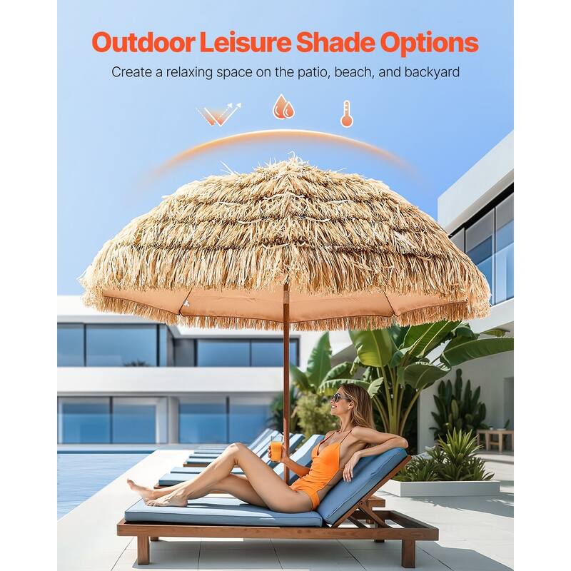 Tiki Umbrella Thatched Patio Umbrella 8 ft Poolside Patio Beach Umbrella