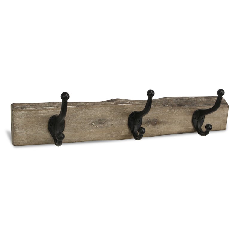Brown Wood Rustic Plank with 3 Wall Hooks