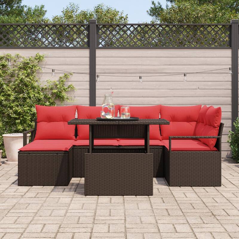 vidaXL 7 Piece Garden Sofa Set with Cushions - 91.3×48×27.2