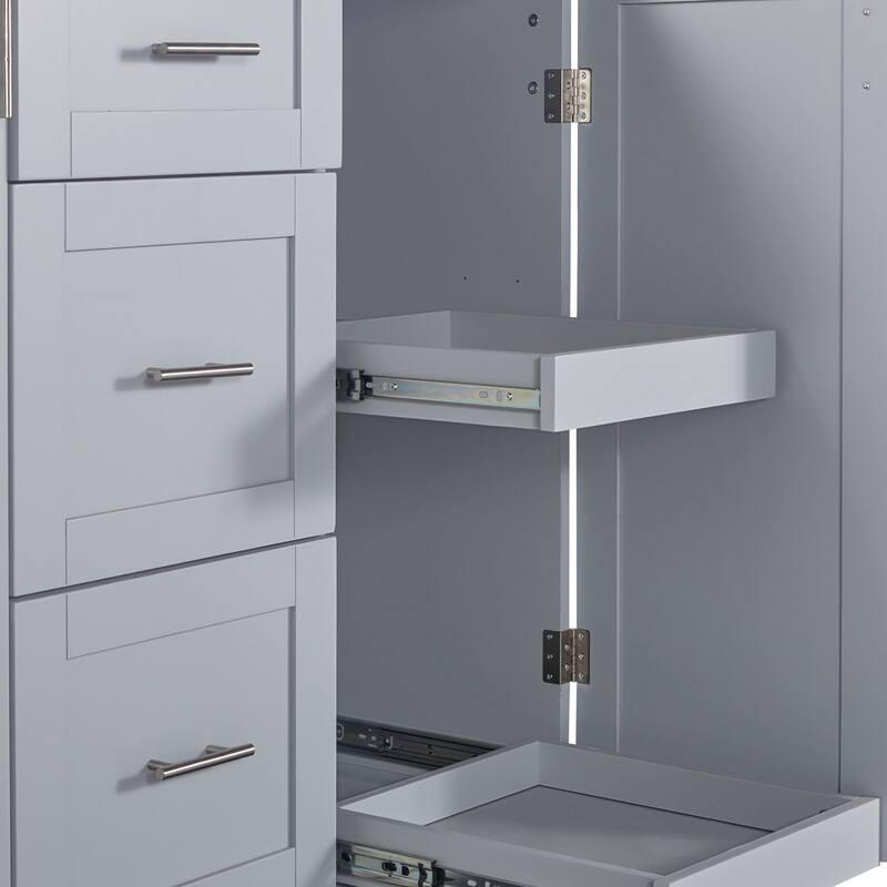 Kitchen Island with 2 Slide-Out Shelf and Internal Storage Rack