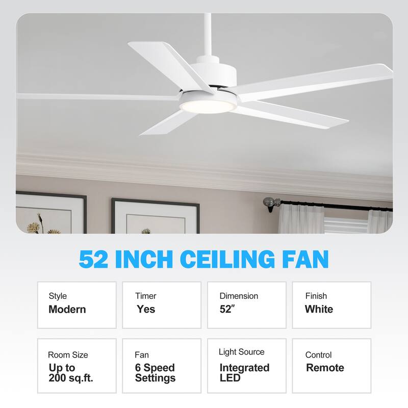 Breezary 65"/52"/42" 5-Blade LED Ceiling Fan with Light Kit and Remote