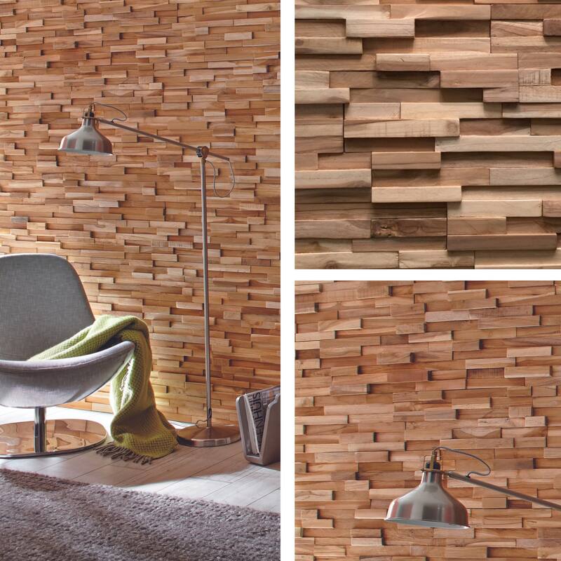 Wall!Supply 0.79 in. x 7.09 in. x 19.49 in UltraWood Teak Firenze Jointless Z-shape Interlocking (10-Pack)