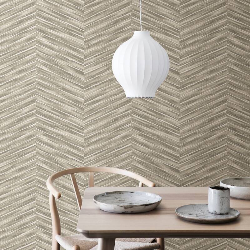 Brewster Aldie Beige Chevron Weave Wallpaper - 20.5in x 396in x 0.025in