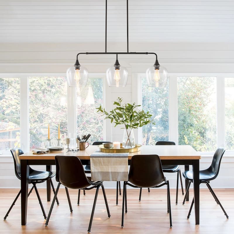 3-Light Modern Black/Gold Linear Kitchen Island Lights with Clear Glass Shade