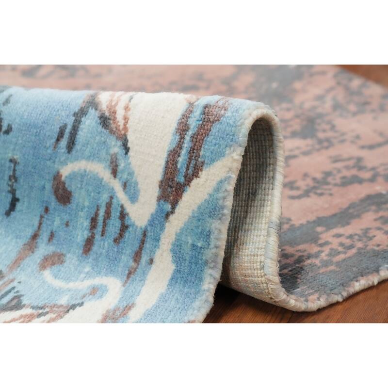 Hand Knotted Oriental Viscose Silk Carpet Modern Animal Pictorial Multi-Colored Abstract Area Rug - 4' 0'' X 2' 0''