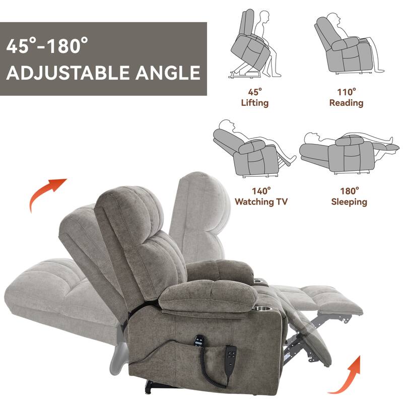 Roomfitters Dual Motor Power Lift Recliner Chair with Heat Massage Oversized Infinite Position Sofa with Cup Holders