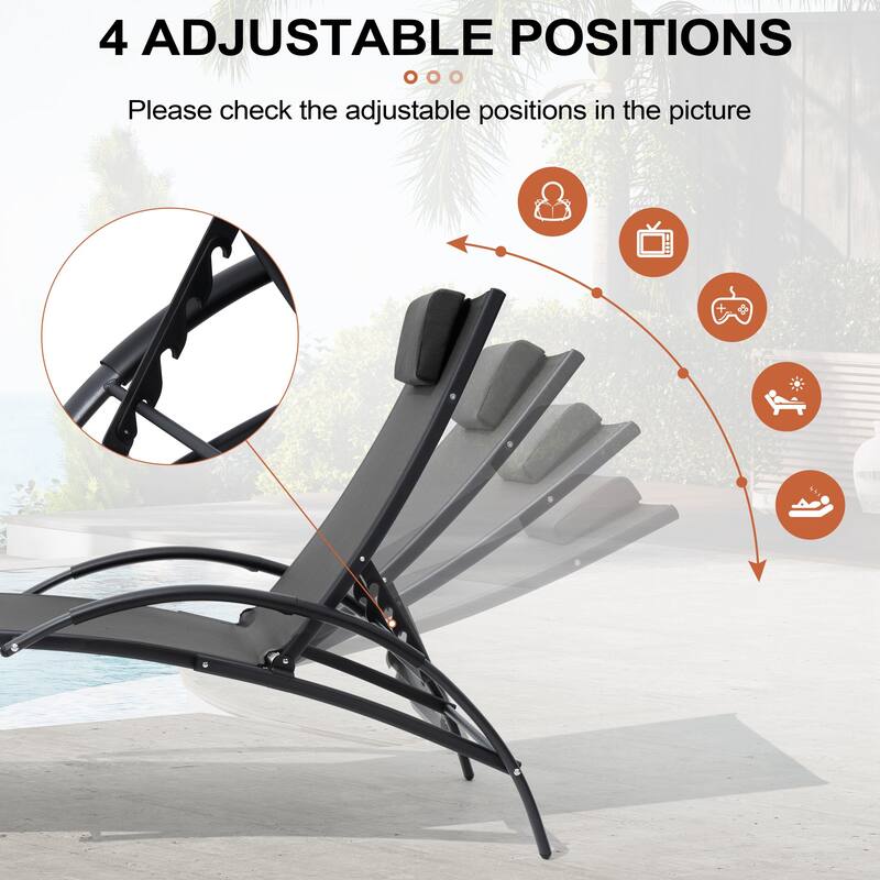 Crestlive Products Outdoor Adjustable Reclining Chaise Lounge Chair with Armrest