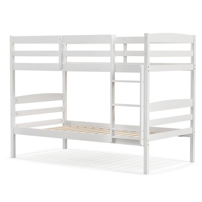 Gymax Twin Over Twin Bunk Bed Wooden Convertible Into 2 Beds High
