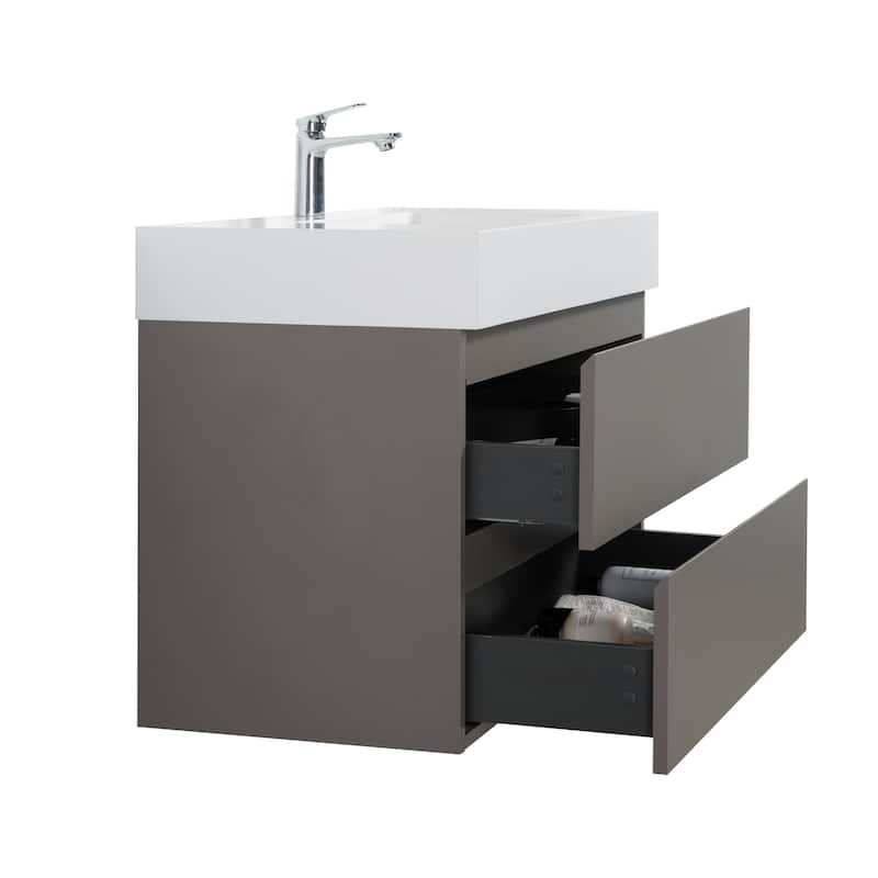 GDFStudio - Naomi Modern Floating Bathroom Vanity with Silent Drawers and Pre-Assembled One-Piece Sink