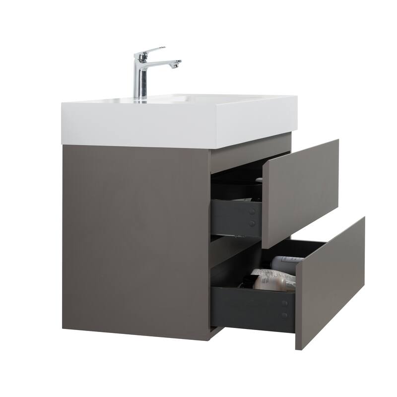 Modern 30" Alice Floating Bathroom Vanity with Rosewood Finish, Handle-Free Design, Silent Soft-Closing Drawers