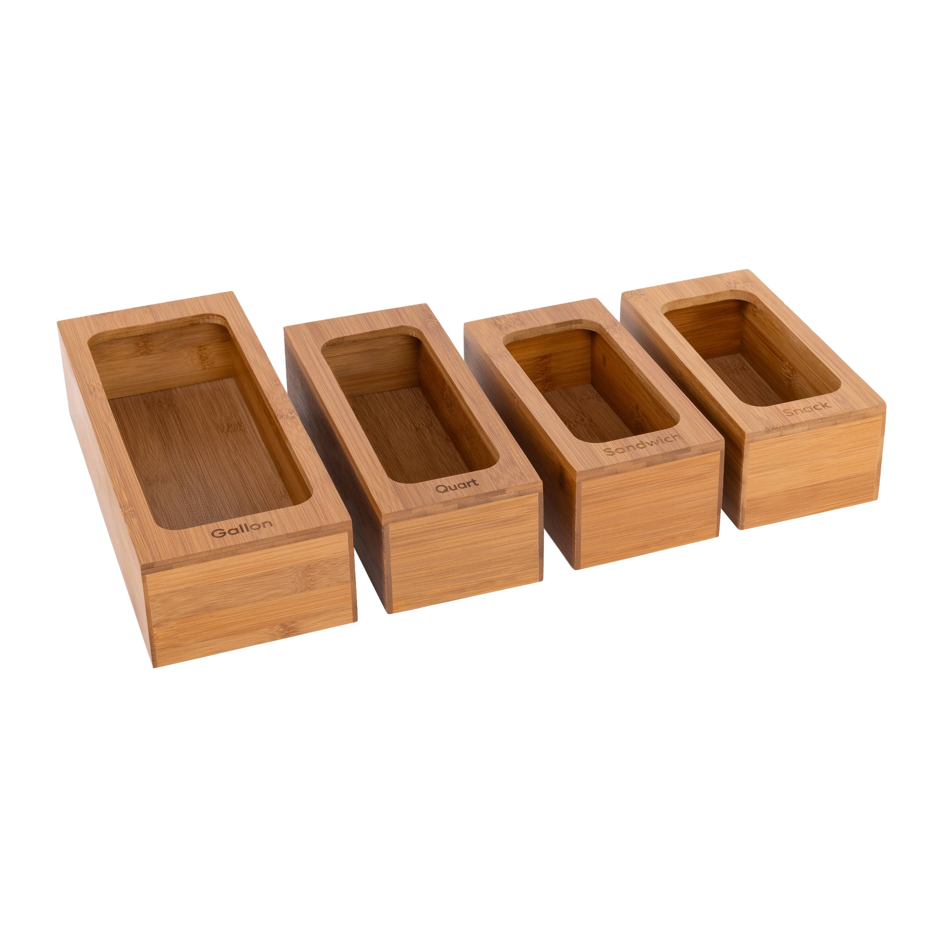 Seville Classics Bamboo Food Storage Bag Holder (Set of 4) Bed Bath
