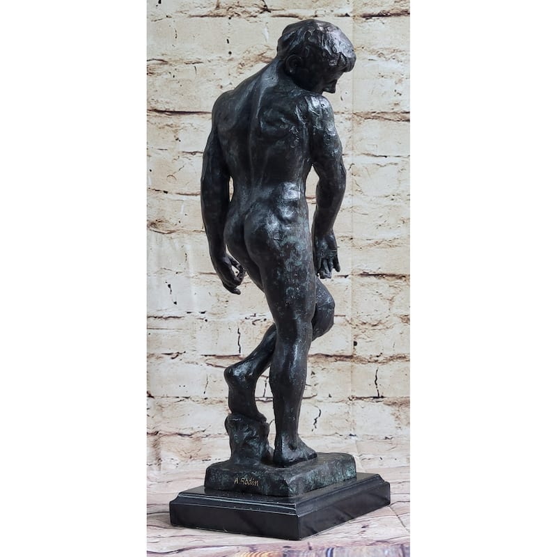 The Shade After Auguste Rodin - Bronze Statue Sculpture Of Adam On Marble Base