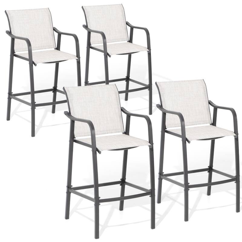 Pellebant Outdoor Bar Height Barstools Dining Chairs - Grey&Brown - 4-Piece