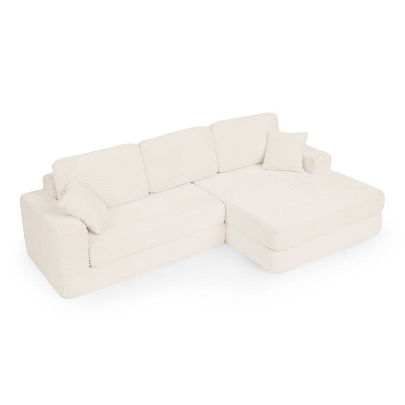 112.6" L-Shaped Modular Sectional Right sofa seat with Queen Sleeper Function, Corduroy Upholstery and No Assembly Required