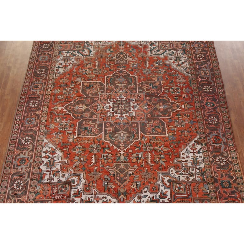 Hand Knotted Oriental 100% Wool Carpet Traditional Medallion Red Heriz Area Rug - 12' 8'' X 9' 9''